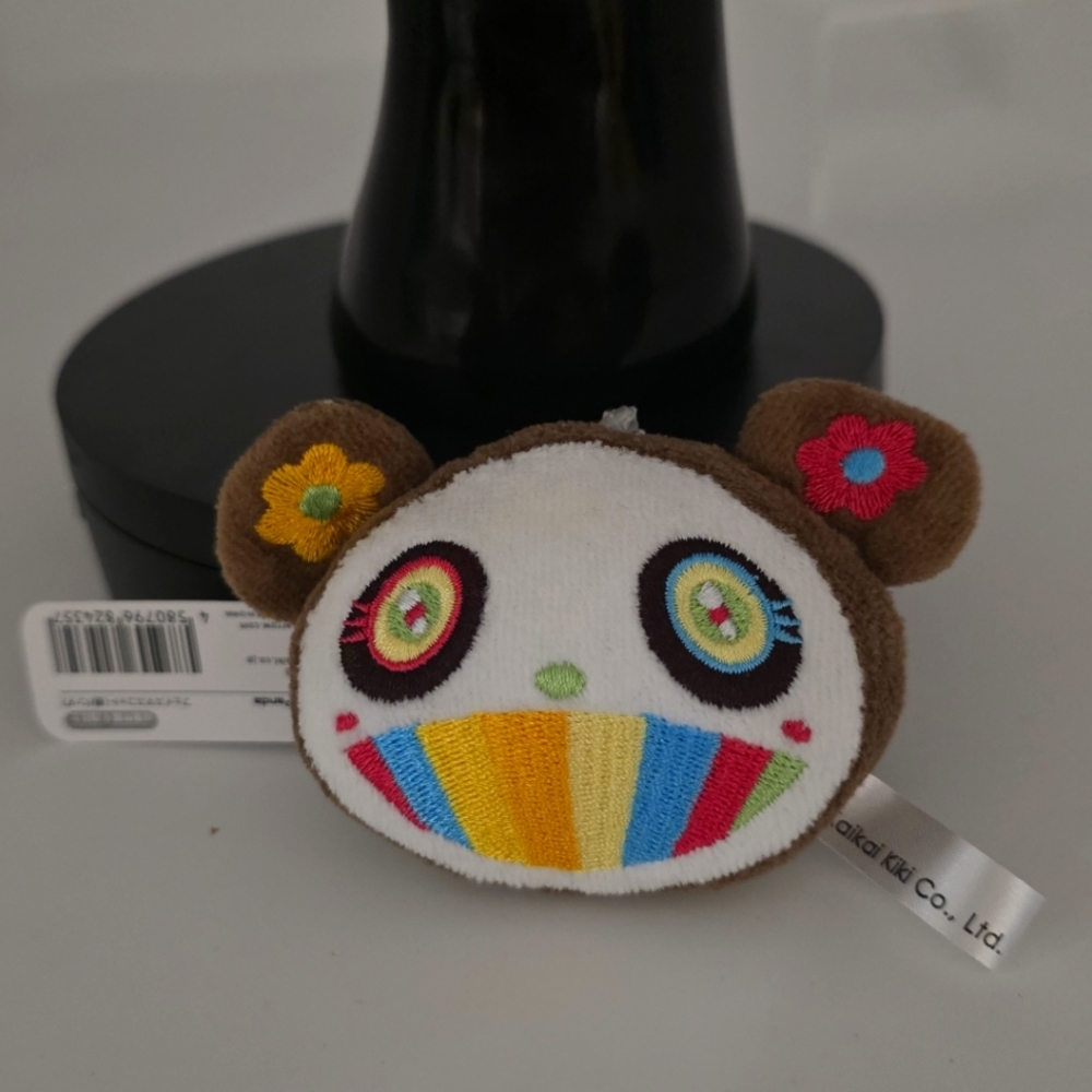 Takashi Murakami Kaikai Kiki Panda Face Mascot Plush Keychain.